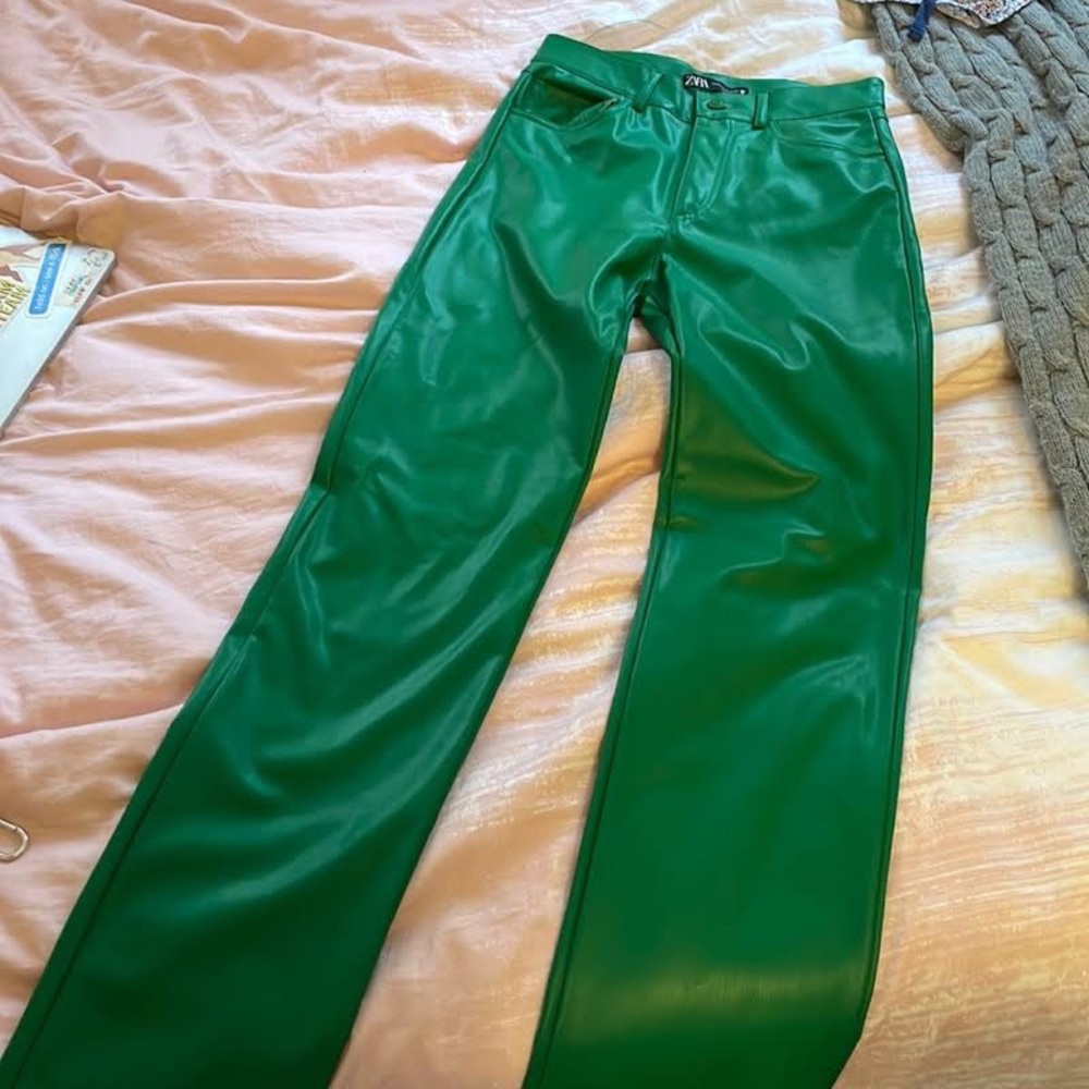 Zara Faux green leather pants